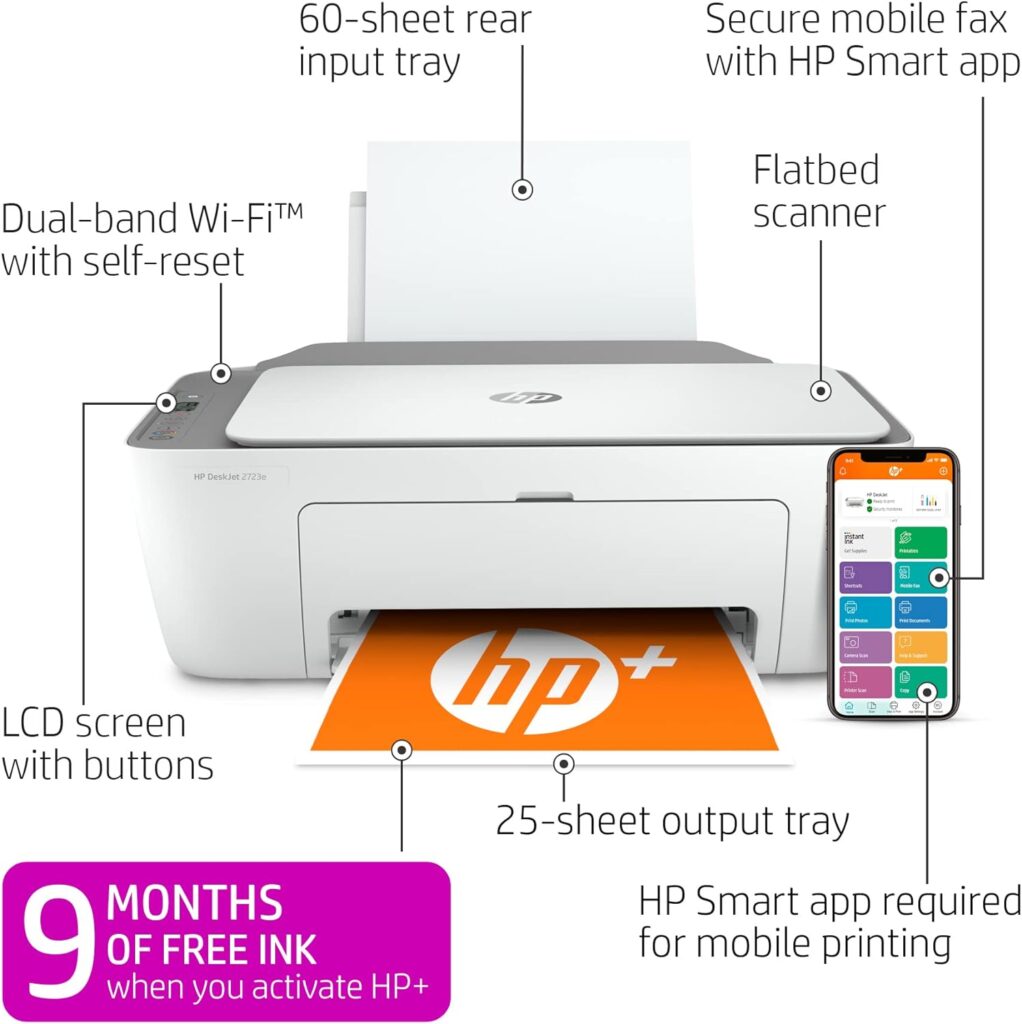 HP DeskJet 2723e All-in-One Printer with Bonus 9 Months of Instant Ink