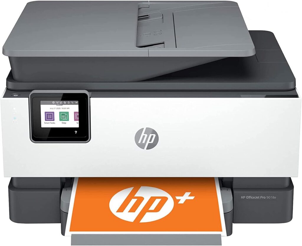 HP OfficeJet Pro 9018e Wireless All-in-One Inkjet Color Printer, PrintCopyScanFax for Home Office Use, 22ppm, 4800x1200dpi, Duplex Printing, 35-Sheet ADF, Wi-Fi, Lanbertent USB Cable