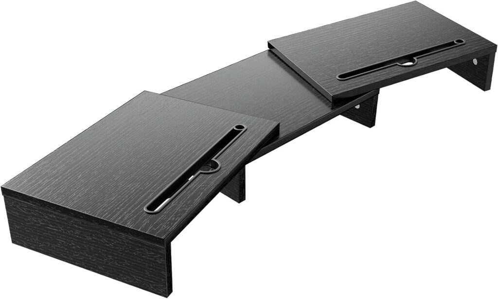 LORYERGO Dual Monitor Stand - [Upgraded] Monitor Stand w/ 2 Slots for Phone Tablet, Dual Monitor Riser, Length and Angle Adjustable, Computer Stand for Monitor, Laptop, Tablet (Black)