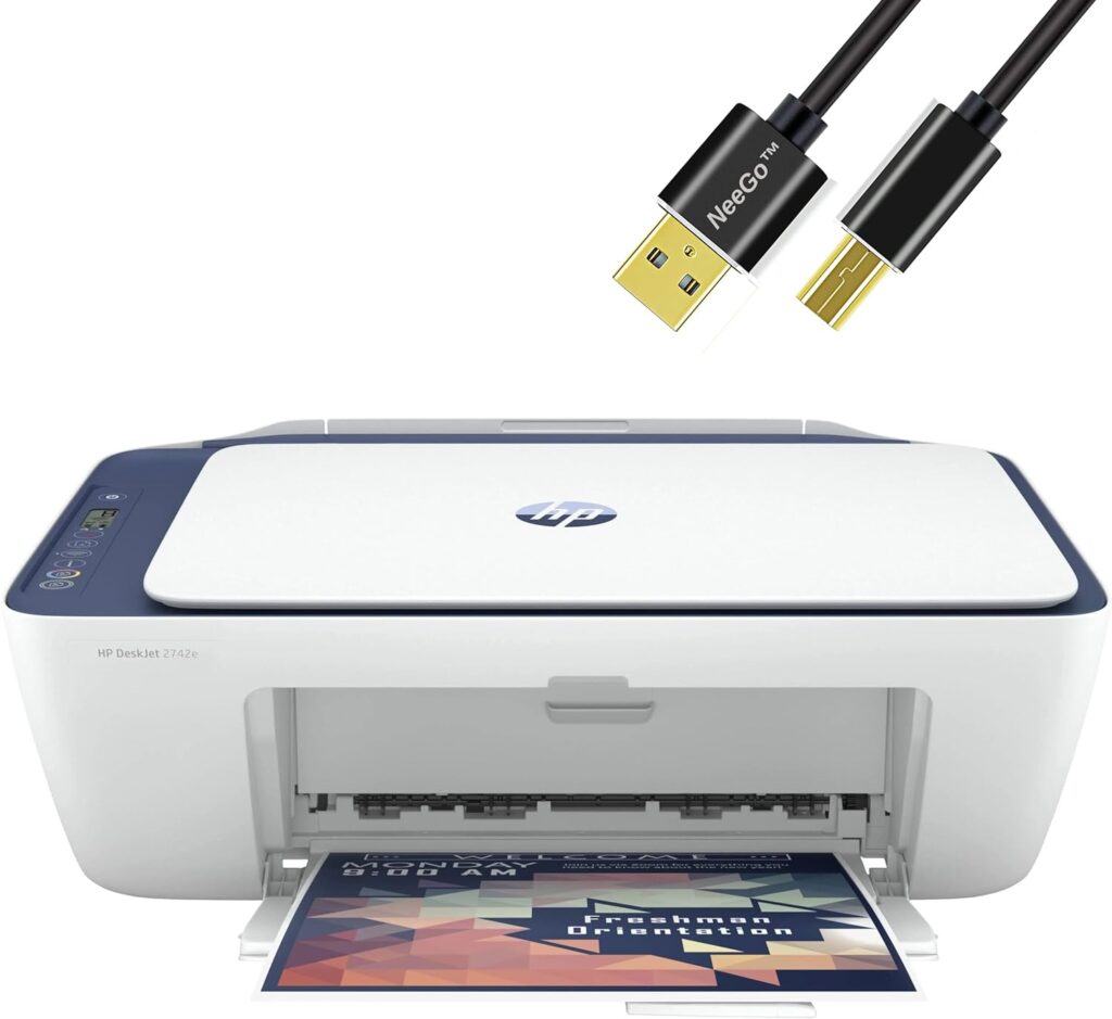 NEEGO HP All in One Wireless Color Inkjet Printer Print Copy Scan Wireless USB Connectivity Mobile Printing 6 Feet Printer Cable - Blue