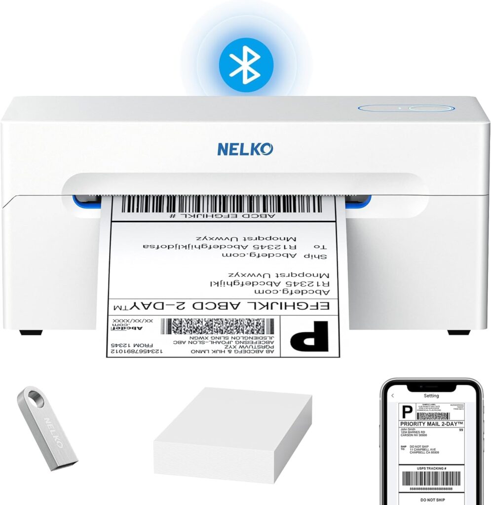 Nelko Bluetooth Thermal Shipping Label Printer, White