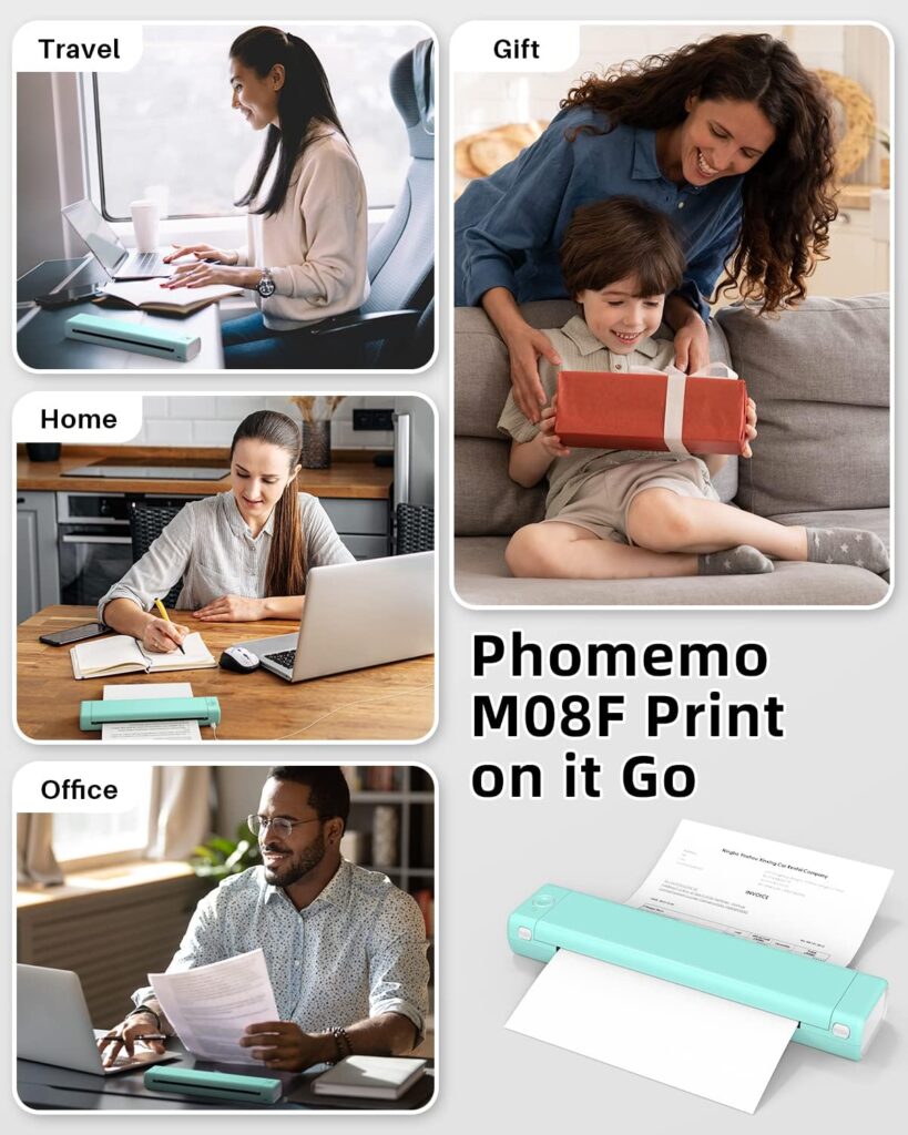 Phomemo Portable Printer Wireless for Travel, [New] M08F-Letter Bluetooth Mobile Printer Support 8.5 X 11 US Letter, Inkless Thermal Compact Printer, Compatible with Android and iOS Phone Laptop