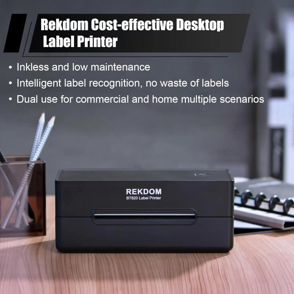 REKDOM Bluetooth Label Printer, 4x6” Shipping Label Printer, Wireless Thermal Label Printer Compatible with Phone,Tablet and Windows, Amazon,Ebay,USPS.