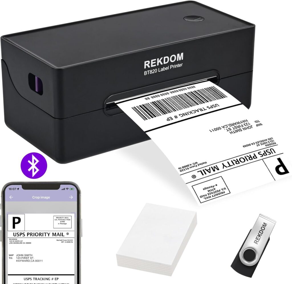 REKDOM Bluetooth Label Printer, 4x6” Shipping Label Printer, Wireless Thermal Label Printer Compatible with Phone,Tablet and Windows, Amazon,Ebay,USPS.
