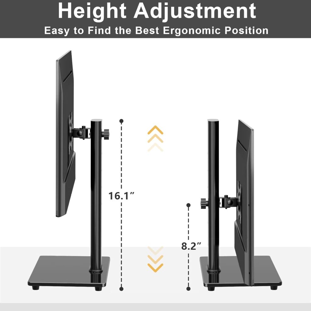 Single Computer Monitor Stand for 13-32 inch Screen, Height Adjustable Monitor Stand, Free Standing Monitor Desk Stand with Swivel, Tilt and Rotation VESA Mount, Black