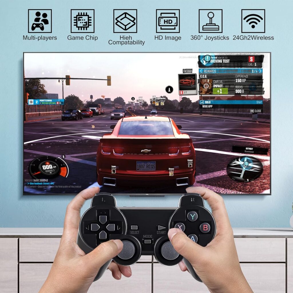 Wireless Retro Game Console,4K HDMI Nostalgia Stick Game,Plug Play Video TV Game Stick Built in 15000+ Games(64G) 9 Emulators,Dual 2.4G Wireless Controllers