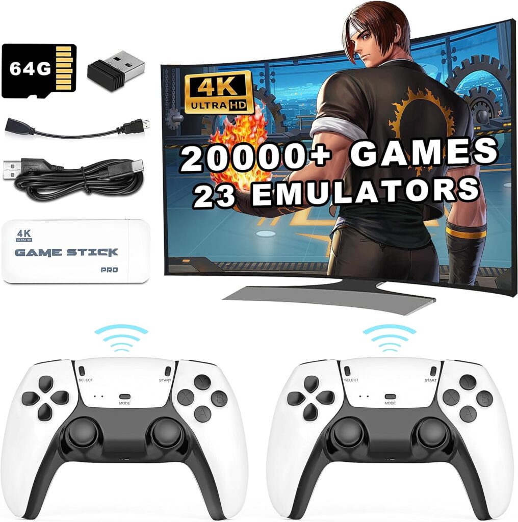 Wireless Retro Game Stick - 20000+ Games, HD Output System Built in 23 Emulators Plug and Play Video Game Consoles with 2.4G Wireless Controllers
