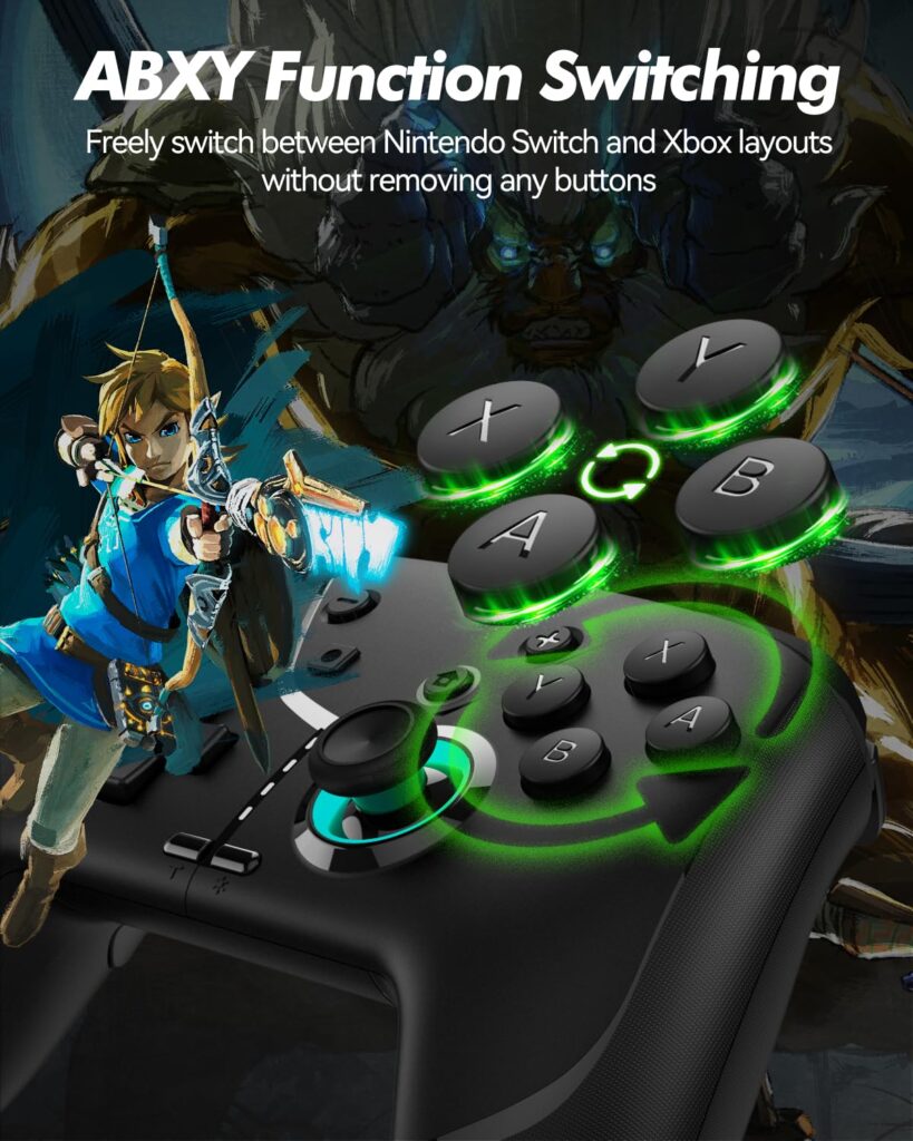Wireless Switch Pro Controller for Nintendo Switch/Lite/OLED, Bluetooth Gaming Controller for iPhone/Android/Phone/PC/Steam/Mac/iOS/iPad/TV with Programmable/Vibration/Motion Control/Turbo/Wakeup/RGB