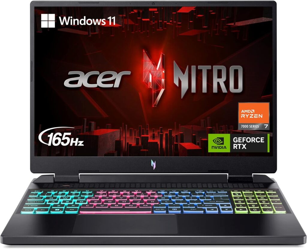 Acer Nitro 16 Gaming Laptop | AMD Ryzen 7 7840HS OctaCore CPU | NVIDIA GeForce RTX 4060 Laptop GPU | 16 WUXGA 165Hz IPS Display | 16GB DDR5 | 512GB Gen 4 SSD | WiFi 6E | RGB Backlit KB | AN16-41-R1WE
