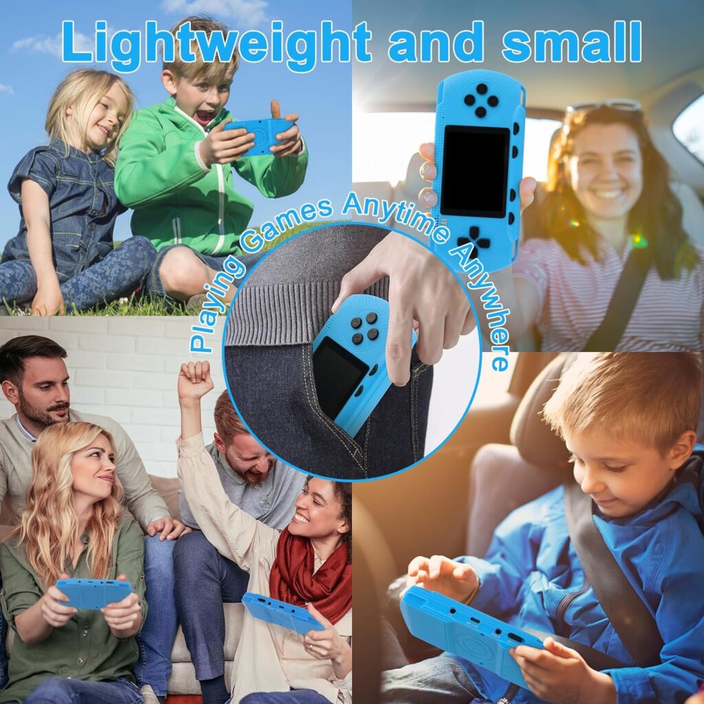 Handheld Game Console for Kids, Video Games Retro Hand Held Games Electronic Gaming Player 3.0 Screen Built-in 258 Classic Games TV Output Rechargeable Arcade Games-Blue