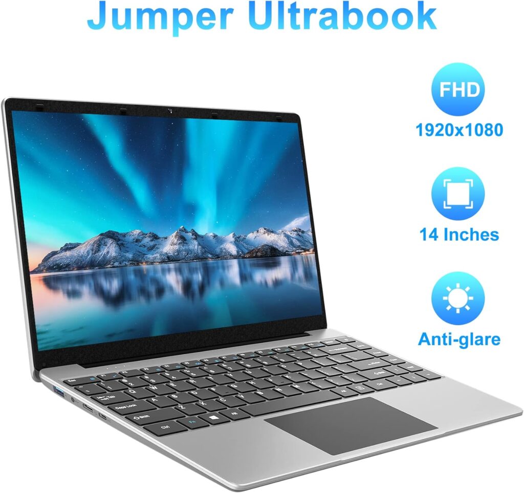 jumper 14 Inch Laptop, 12GB RAM 256GB SSD, Quad -Core Intel Celeron Processor, FHD 1920X1080 Screen(16:9, Windows 11 Laptop Computer with Dual-Band WiFi, Dual Speakers, 35520mWH Battery, Type-C.
