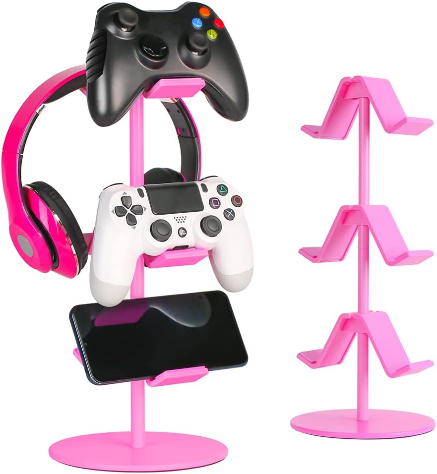 KELJUN Controller Stand 3 Tier,Headphone Holder, Multi Adjustable Game Controller Headset Hanger for All Universal Gaming PC Accessories, Xbox PS4 PS5 Nintendo Switch(Smart Black)