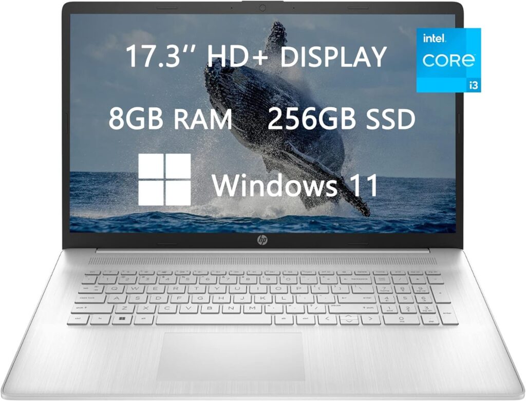 HP 17 HD+ Laptop, 2023 Newest Upgrade, Intel Core i3-1125G4 (Quad-core), 32GB RAM, 1TB SSD, Webcam, Wi-Fi, HDMI, USB-C, Fast Charge,Bluetooth, Windows 11, School and Business Ready, ROKC HDMI Cable
