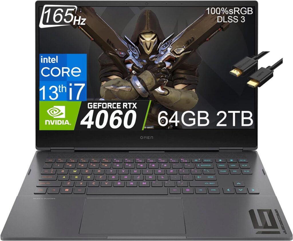 HP OMEN 16 Gaming Laptop (2023) 16.1 FHD 165Hz (Intel 16-Core i7-13700HX, 64G DDR5 RAM, 2TB SSD, RTX 4060 8GB) RGB Backlit, Thuderbolt 4, WiFi 6E, IST Cable, Win11 Home, Mica silver