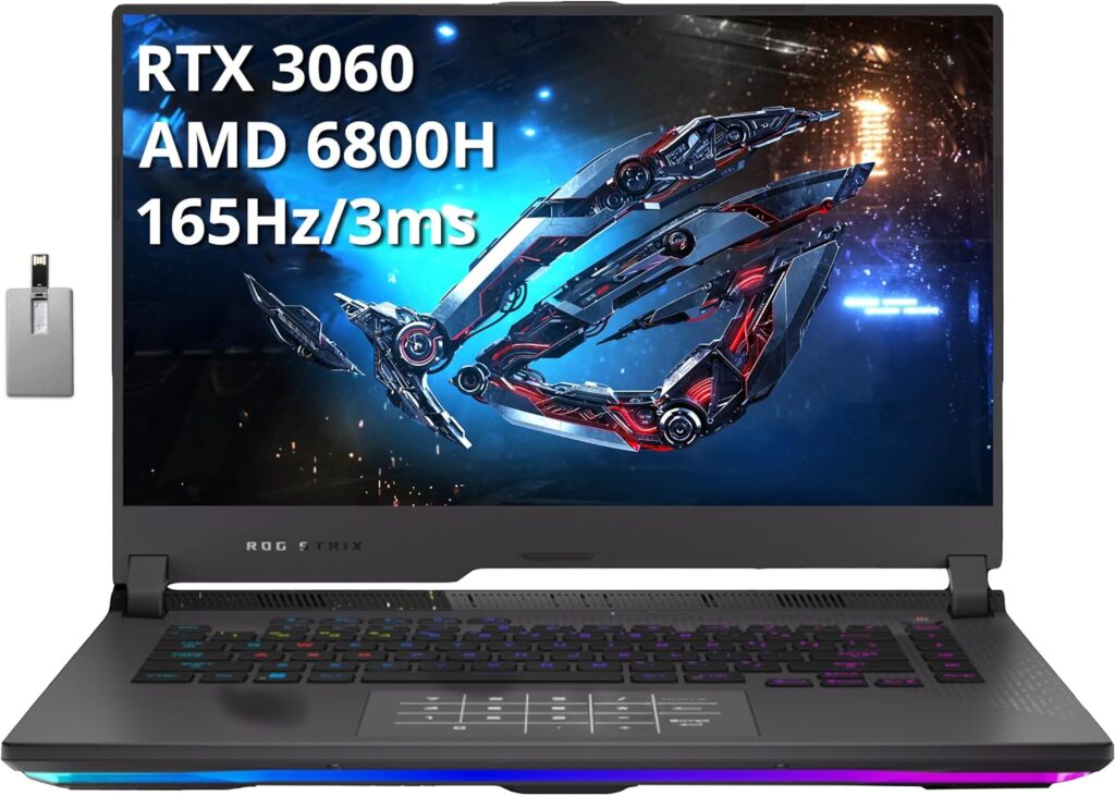 Asus 2022 ROG Strix G15 15.6 FHD 144Hz Gaming Laptop, AMD Ryzen 7-4800H, 16GB RAM, 512B PCIe SSD, Backlit Keyboard, GeForce RTX 3060 Graphics, Windows 11 Home, Gray, 32GB Snowbell USB Card