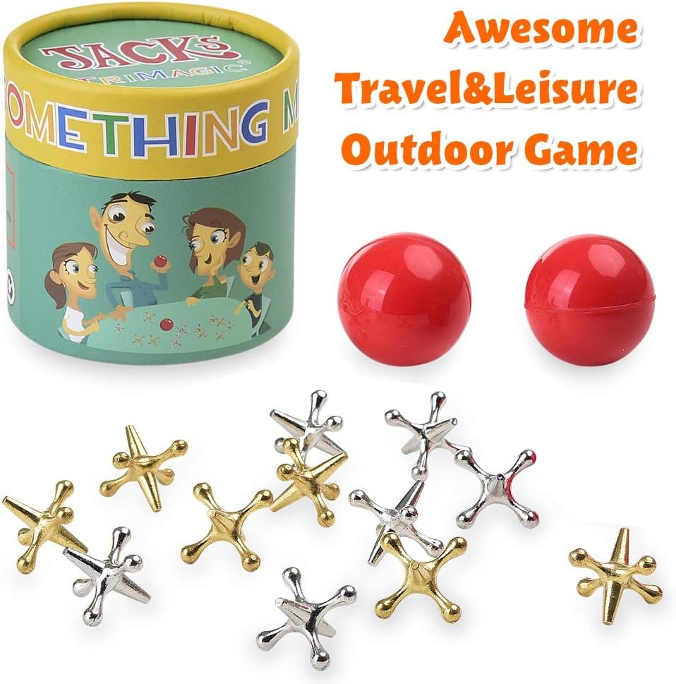 TriMagic Jacks Game with Ball, Old School Jax Game Toys, Retro Vintage Board Games for Kids 8-10-12 Years Old and Young Adults, Classic Traditional Table Games for Family Game Night