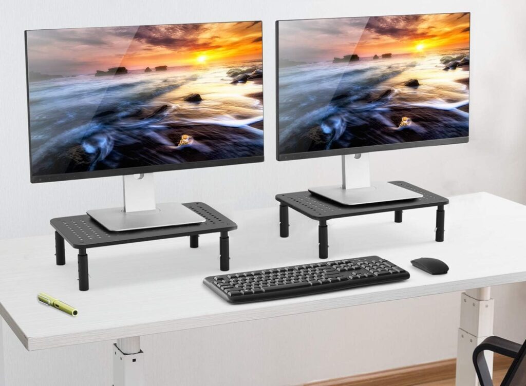 2-Pack Premium Laptop PC Monitor Stand with Sturdy, Stable Black Metal Construction. Fashionable Riser Height Adjustable with Non-Skid Rubber. Perfect for Computer Monitor iMac Stand, Computer Shelf