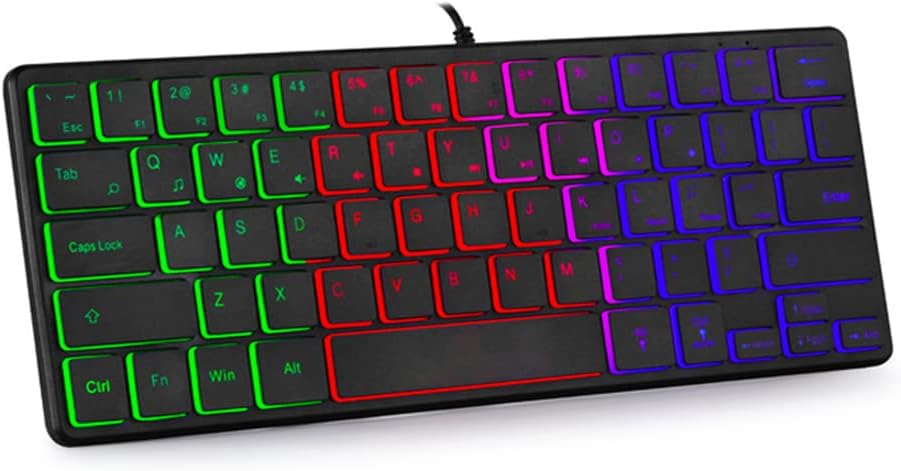 Backlit Mini Keyboard USB Wired Portable Mute Ultra-Compact Small Gaming Keyboard 64 Keys for PC/Mac Gamer Typist Travel Easy to Carry on Business Trip