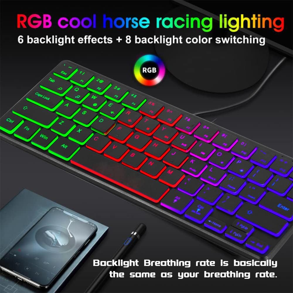 Backlit Mini Keyboard USB Wired Portable Mute Ultra-Compact Small Gaming Keyboard 64 Keys for PC/Mac Gamer Typist Travel Easy to Carry on Business Trip
