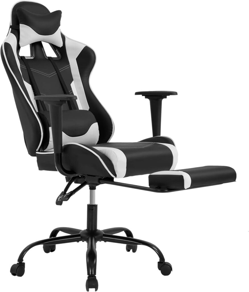 BestOffice Ergonomic Office, PC Gaming Chair Cheap Desk Chair Executive PU Leather Computer Chair Lumbar Support with Footrest Modern Task Rolling Swivel Chair for Women, Men(White)