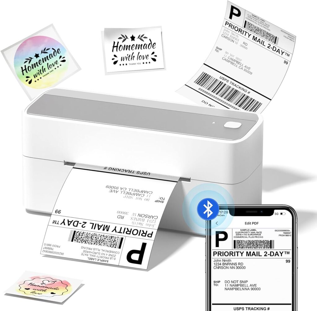 Bluetooth Shipping Label Printer - Wireless Thermal Label Printer, 4x6 Label Printer for Shipping Packages Support iPhone, Android, PC, Compatible with USPS, Shopify, Amazon, Etsy, Ebay