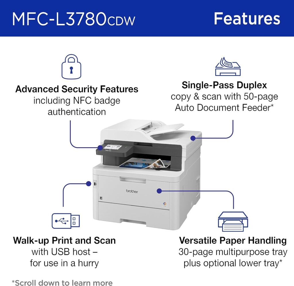 Brother MFC-L3780CDW Wireless Digital Color All-in-One Printer with Laser Quality Output, Single Pass Duplex Copy Scan | Includes 4 Month Refresh Subscription Trial ¹ Amazon Dash Replenishment Ready