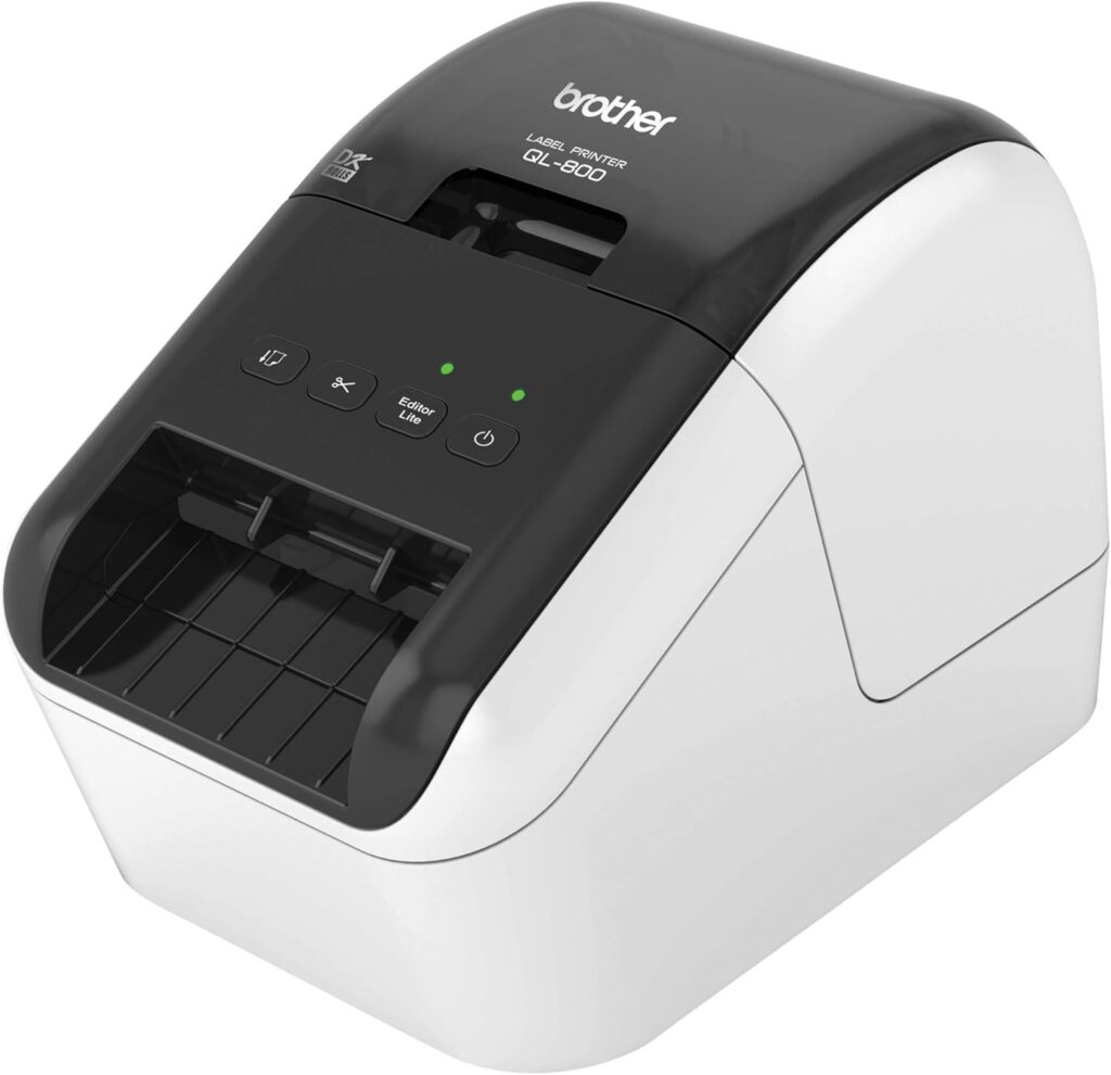 Brother QL-800 High-Speed Professional Label Printer, Lightning Quick Printing, Plug Label Feature, Genuine DK Pre-Sized Labels, Multi-System Compatible – Black Red Printing Available