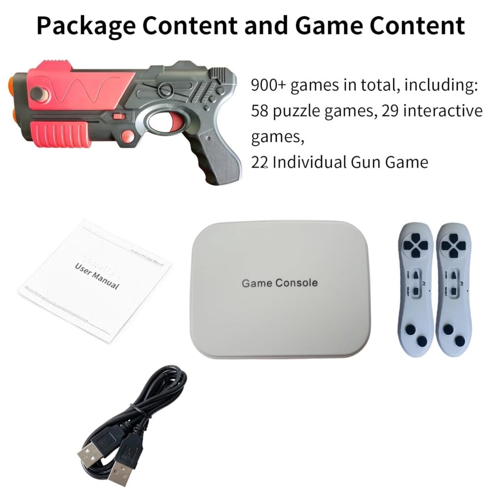 Game Console with 900+ Games, Handheld Retro Video Game Console for Kids Adults, Game System with AR Gun Game,2 Game Controller, TV Plug Play, Xmas Birthday Toy Gift for Boys Girls Age 3 +