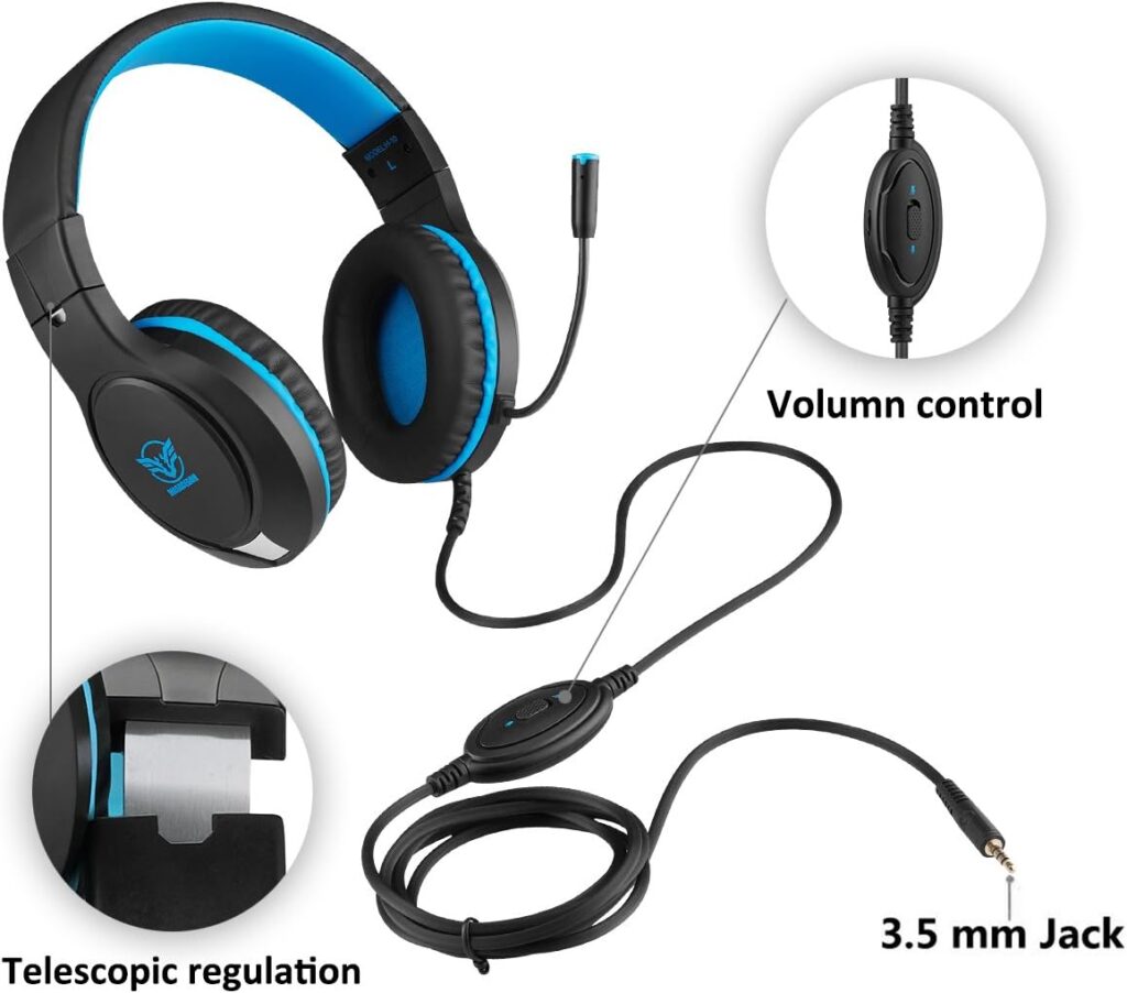 Gaming Headset for PC,Gaming Headphone Compatible with Xboxone,PS4,Nintendo Switch,3.5mm Over-Ear Headphones with Noise Canceling Feature