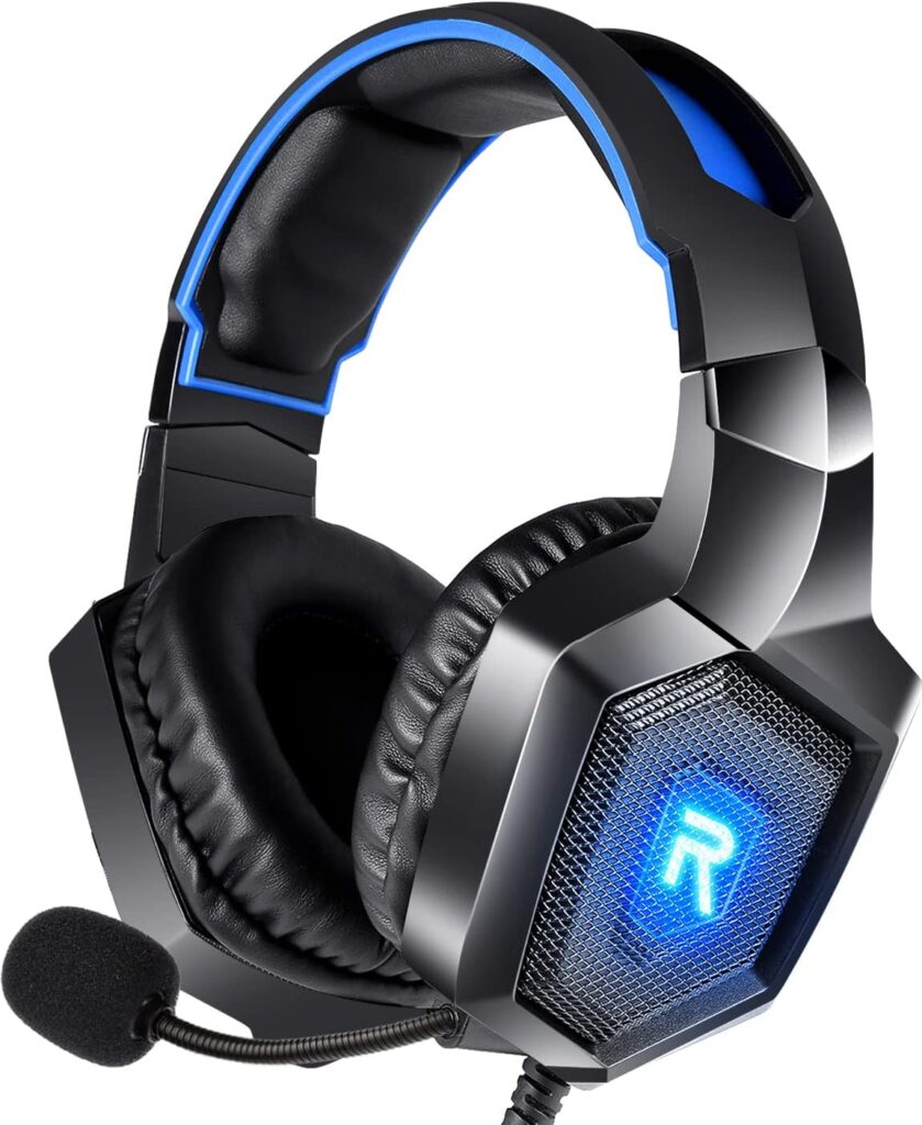 GIZORI Surround Sound Gaming Headset with Microphone, Gaming Headphones for PS4 PS5 Xbox One PC with LED Lights, Playstation Headset with Noise Reduction 7.1 Over-Ear and Wired 3.5mm Jack (Blue)