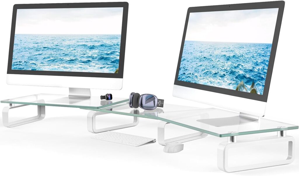 Hemudu Dual Monitor Stand, Computer Monitor Stand, Desktop Organizer, Monitor Stand Riser for PC, Computer, Laptop Clear HD02T-301