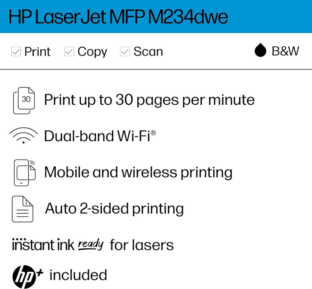HP LaserJet MFP M234dwe All-in-One Wireless Black White Printer with HP+ and 6 Months Free-cartridges (6GW99E),Gray