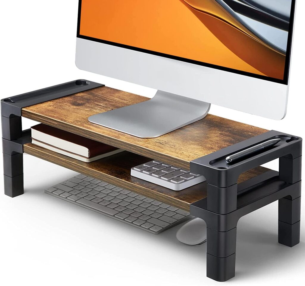 HUANUO Monitor Stand Adjustable for Desk with 2 Platforms, Laptop Riser for Laptops, Computers, Printers, PC (Vintage)
