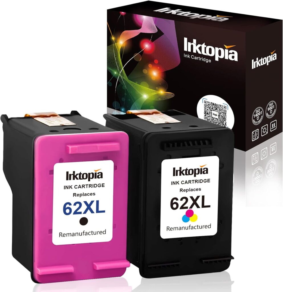 Inktopia Remanufactured Ink Cartridge Replacement for HP 62XL 62 XL for HP Envy 7640 5660 5540 5640 5642 7645 Officejet 5740 5741 8040 OfficeJet 200 250 Mobile Printer (1 Black 1 Tri-Color)