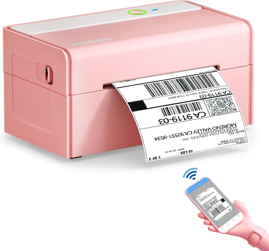 JADENS Bluetooth Thermal Label Printer -Wireless Shipping Label Printer for Small Business Package, USPS, Etsy, Amazon, Compatible with iPhone, iPad, Mac, Windows, Android, 4x6, Label Maker, Pink