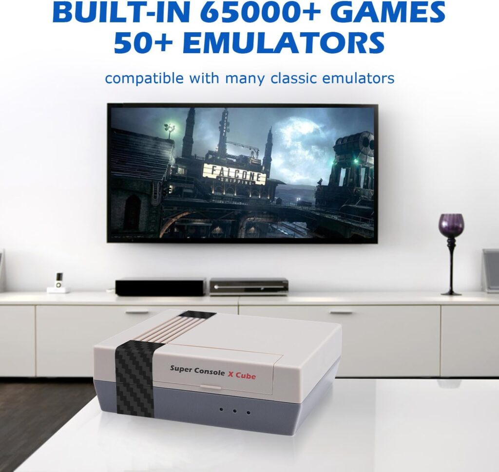 Kinhank 65,000+ Retro Games Console, Super Console X Cube Classic Game Consoles,50+ Emulators for 4K TV HD/AV Output,4 USB Port, Dual Wireless Controllers,Support WiFi/LAN,Gift for Friends(Cube 256G)