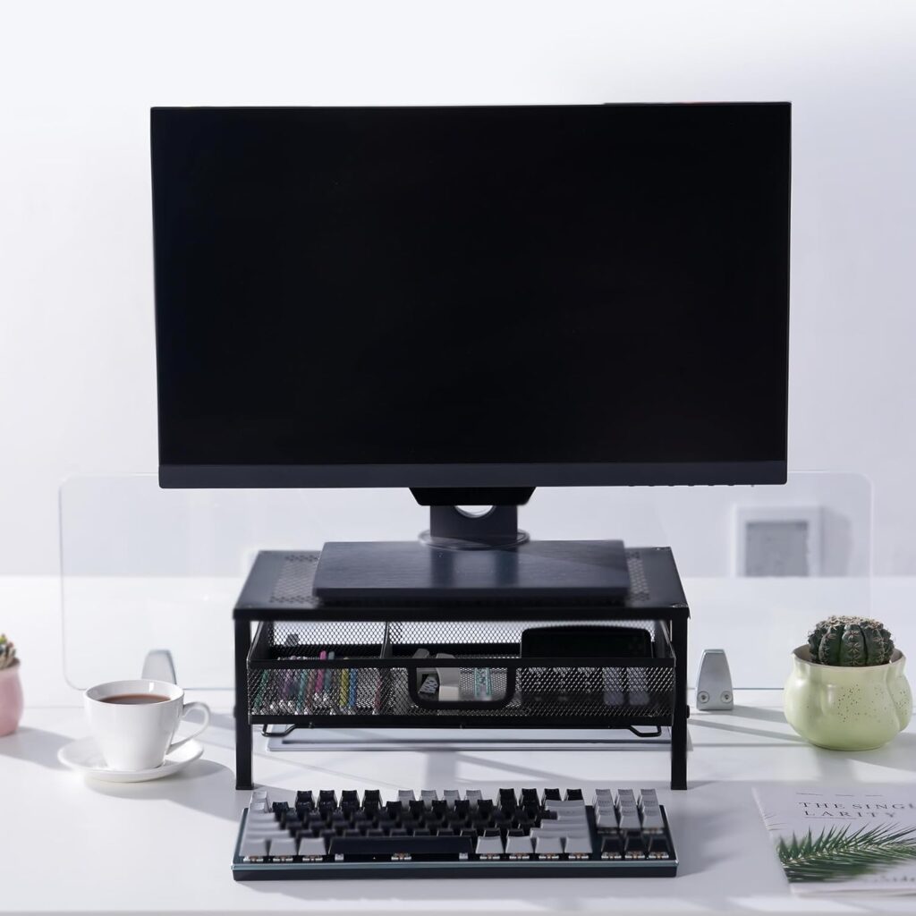 Metal Computer Monitor Stand for Desk,Monitor Riser with Drawer Storage,Desk Organizer for Monitor,Laptop,Printer,Black
