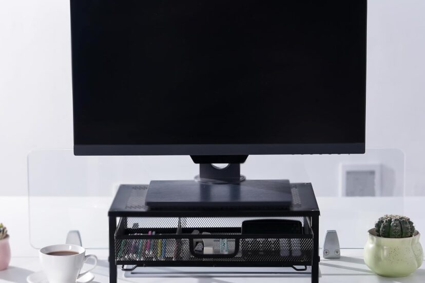 metal computer monitor stand for deskmonitor riser with drawer storagedesk organizer for monitorlaptopprinterblack 1