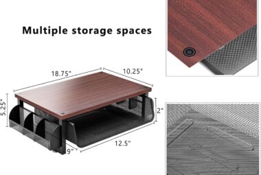 metal monitor stand riser with drawer wood desk computer organizer with side storage for laptop and printer 2