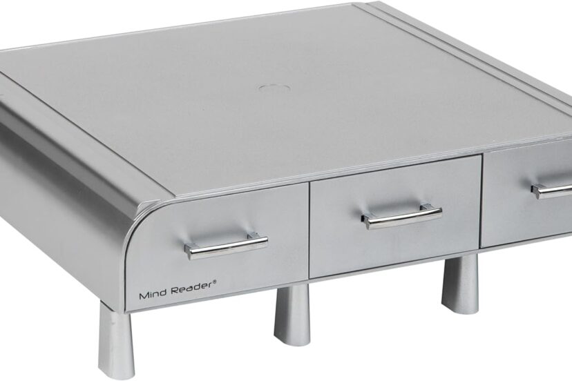 mind reader monitor stand laptop riser desktop organizer storage drawer office plastic 135l x 13w x 4h black 2