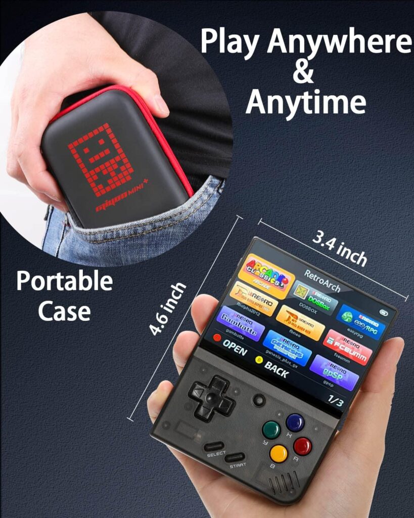 Miyoo Mini Plus,Retro Handheld Game Console with 64G TF Card,Support 10000+Games,3.5-inch Portable Rechargeable Open Source Game Console Emulator with Storage Case.(Black)