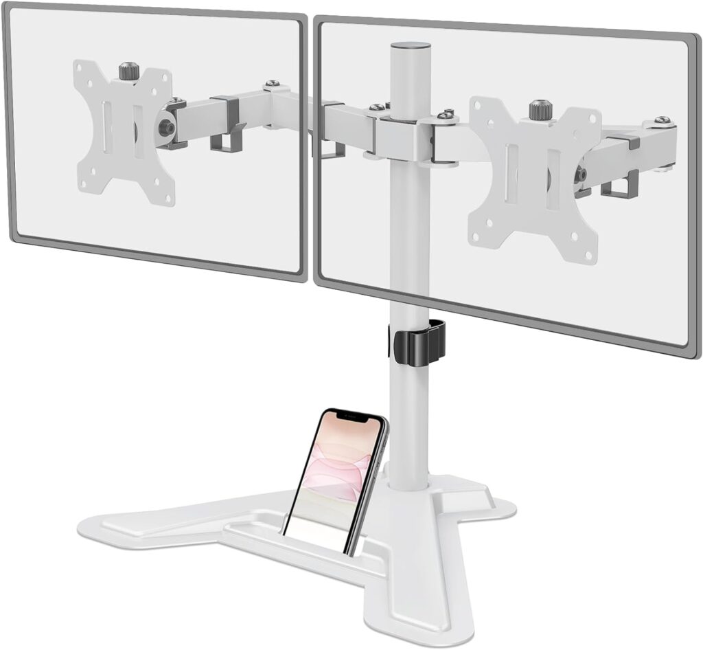 MOUNT PRO Dual Monitor Stand - Free Standing Full Motion Monitor Desk Mount Fits 2 Screens up to 27 inches,17.6lbs with Height Adjustable, Swivel, Tilt, Rotation, VESA 75x75 100x100,White