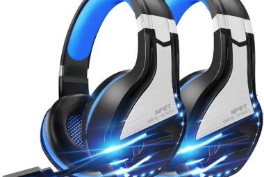 npet 2 pack hs10 stereo gaming headset for ps4 pc xbox one ps5 controller noise cancelling over ear headphones with mic
