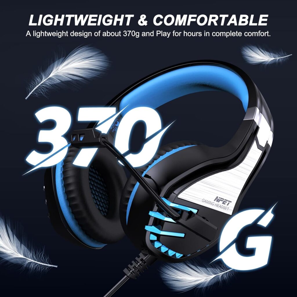 NPET 【2 Pack HS10 Stereo Gaming Headset for PS4 PC Xbox One PS5 Controller, Noise Cancelling Over Ear Headphones with Mic, LED Light, Bass Surround, Soft Memory Earmuffs Blue