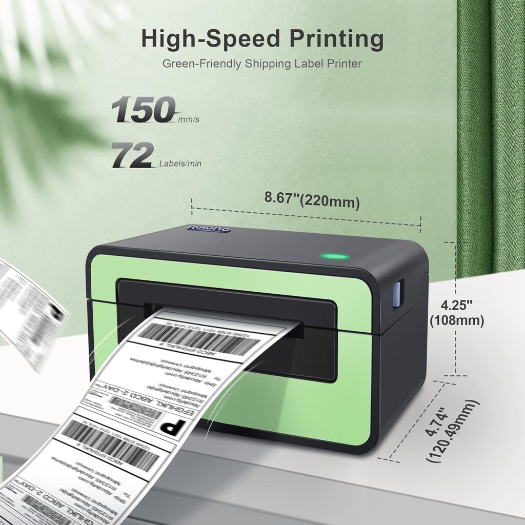 POLONO Shipping Label Printer for Shipping Packages, 4x6 Label Printer, Thermal Label Maker, Compatible with Shopify, Ebay, USPS, FedEx, Amazon Etsy, Support Multiple Systems(Green)