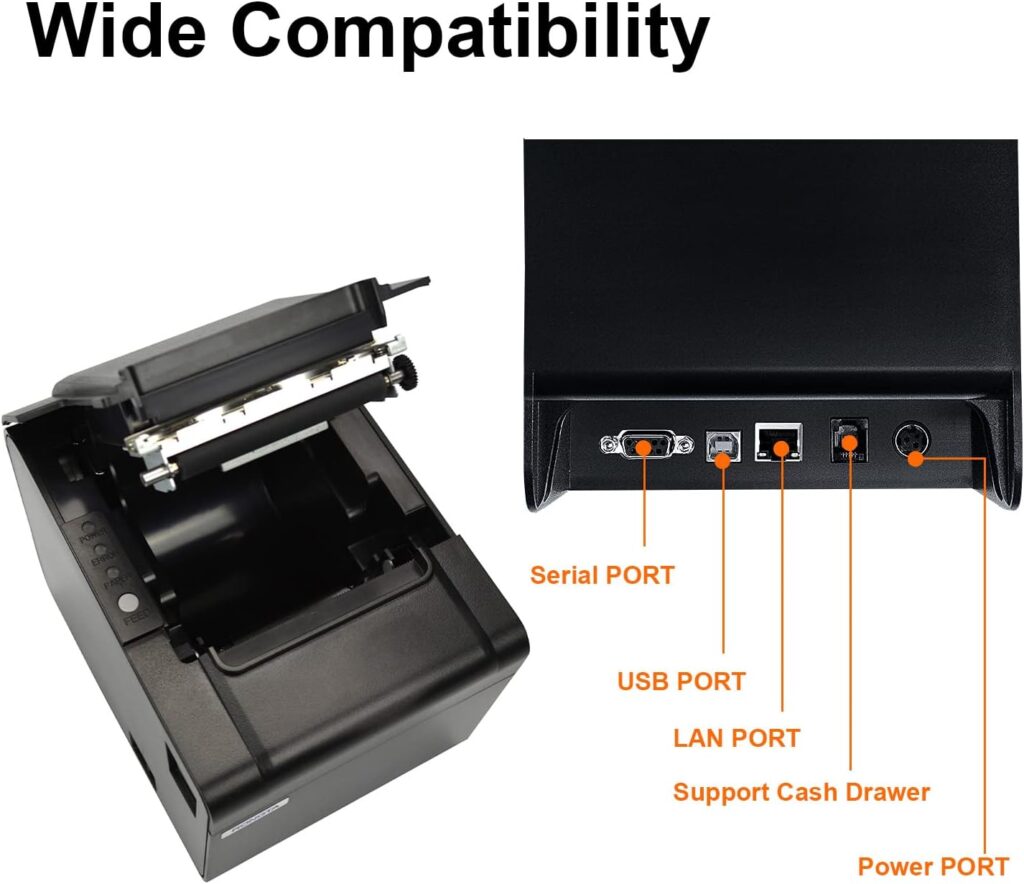 Rongta POS Printer, 80mm USB Thermal Receipt Printer, Restaurant Kitchen Printer with Auto Cutter Support Cash Drawer,USB Serial Ethernet Interface for Windows/Mac/Linux,Do Not Square (RP326)