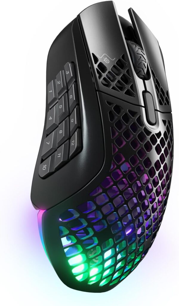 SteelSeries Aerox 9 Wireless - Holey RGB Gaming Mouse - Ultra-lightweight Water Resistant Design - 18 Buttons – Bluetooth/2.4 GHz - 18K DPI TrueMove Air Optical Sensor