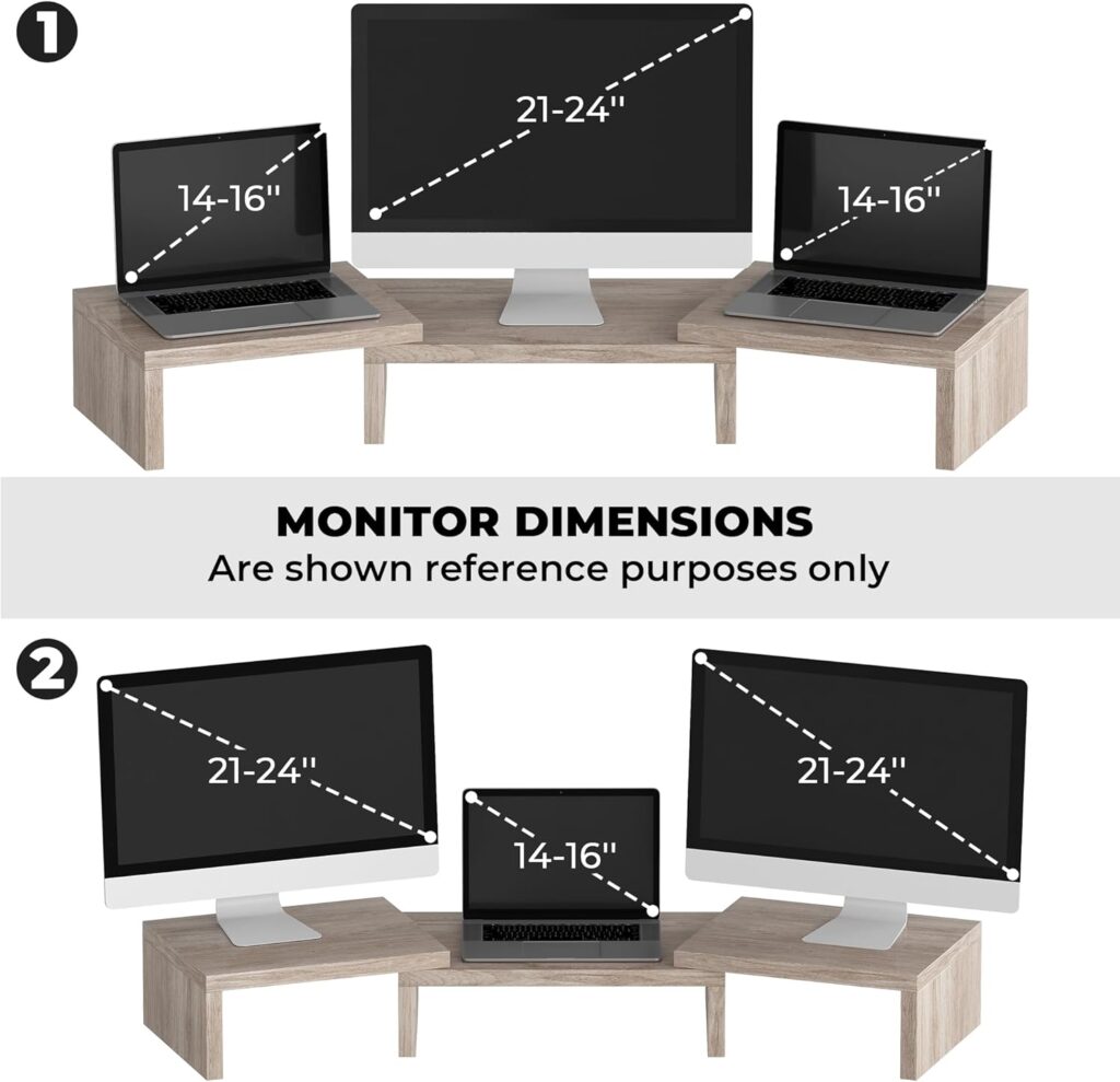 SUPERJARE Monitor Stand Riser, Adjustable Screen Stand for Laptop Computer/ TV/ PC, Multifunctional Desktop Organizer - Cream Gray