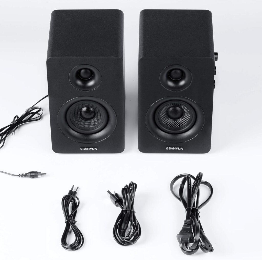SW208 3 Active Bluetooth 5.0 Bookshelf Speakers – 60W Carbon Fiber Speaker Unit - Built-in 24bit DAC Dynamic 3D Surround Sound 2.0 Computer PC Monitor Gaming (Pair, White)