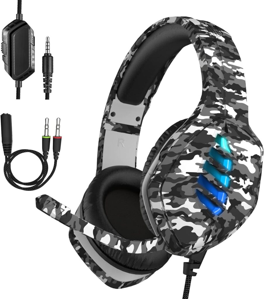 targeal Gaming Headset with Microphone - for PC, PS4, PS5, Switch, Xbox One, Xbox Series X|S - 3.5mm Jack Gamer Headphone with Noise Canceling Mic (Camo Black)